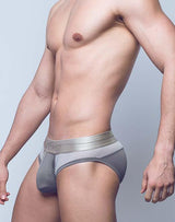 The 2Eros Boreas brief in grey and mesh panels  and a logo woven waistband.