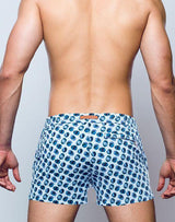 2Eros Bubbles swim short with light and dark blue bubble print and external drawstring.