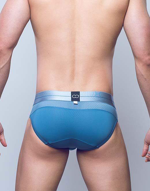 The 2Eros Boreas brief in blue and mesh panels  and a logo woven waistband.