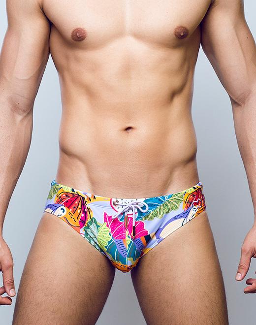 2Eros Aves swim brief with tropical floral print and external drawstring