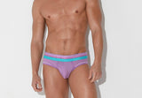 Code22 bright mesh brief in purple with contrasting waistband.