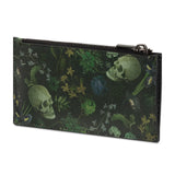 Skull & Bone Green leather zip wallet with skulls and flowers - Haut Underwear
